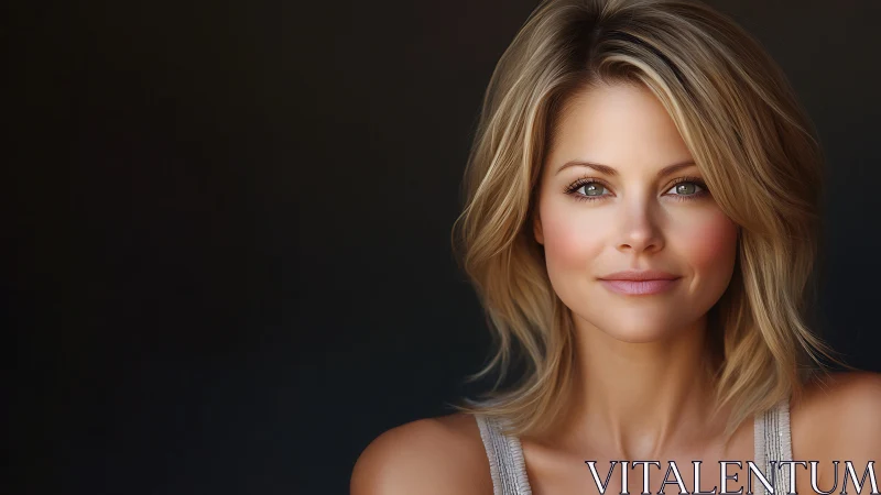 Elegant woman with short blonde hair in soft studio portrait.