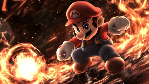 Mario Power Surge: Iconic Plumber Engulfed in Flames