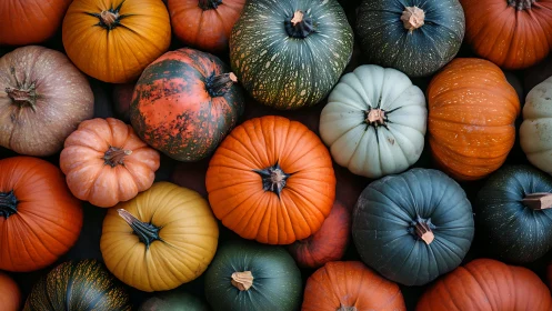 Colorful pumpkins gather in a cozy harvest-time tapestry