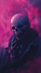 Neon graveyard smoker, lounging in ultraviolet twilight.