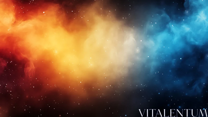 Vibrant red, yellow and blue nebula clouds in deep space.