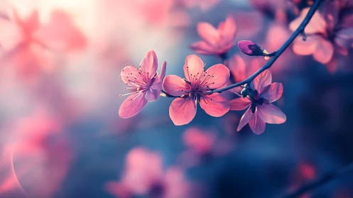 Pink Cherry Blossoms Blooming in Soft Diffused Light