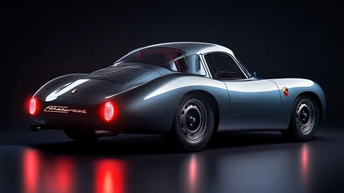 Streamlined silver sports coupe rendered in studio light.