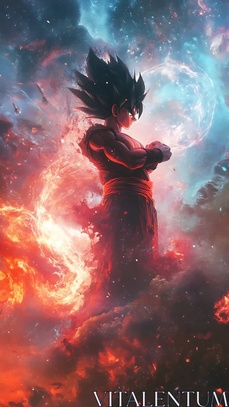 Celestial anime warrior channels dual-energy nebula vortex field