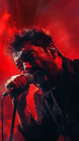 High-intensity vocalist in red-lit digital stage portrait.