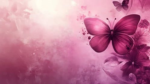 Chromatic magenta butterfly composition with floral diffusion.