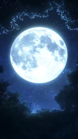 Gentle full moon glowing softly above a quiet forest night.