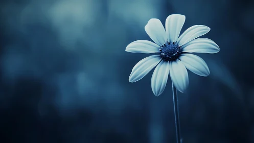 Moonlit daisy drifting alone in a dreamy blue hush.