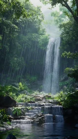 Verdant Gorge Cascade: Bamboo Forest Waterfall Sanctuary