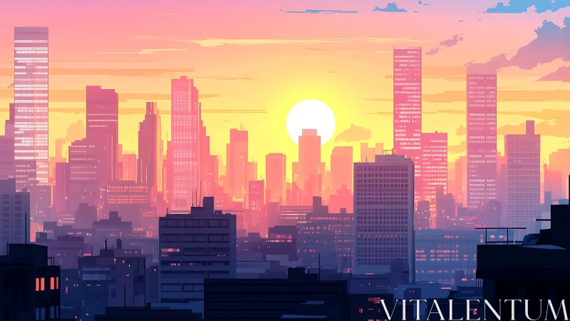 Neon sunrise drenching a dreaming pastel megacity skyline.