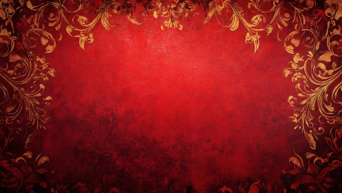 Red textured background with ornate gold floral border.