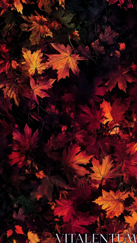 Emberfall canopy of glowing maple leaves at dusk&rsquo;s hush.