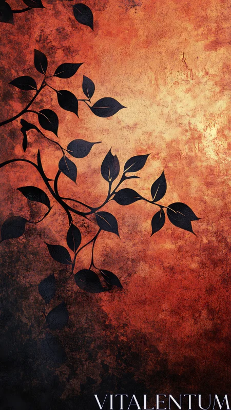 Midnight vine silhouettes against ember-scorched dusk wall.