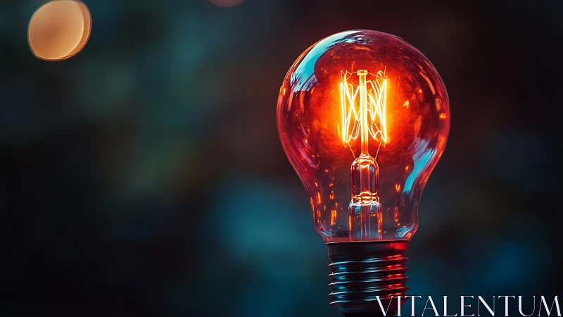 Incandescent light bulb glowing against dark bokeh.