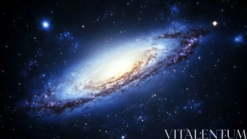 Spiral galaxy with bright core in star filled deep space.