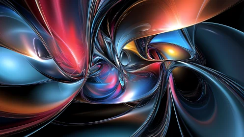 Chromatic metallic ribbons curve around a radiant vortex core