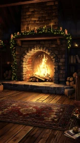 Ember-bright stone hearth wrapped in storybook candlelight.