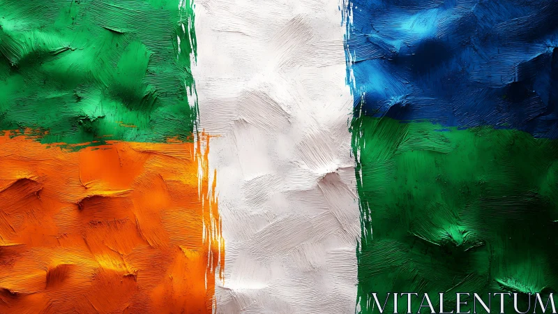Textured tricolor flag abstraction in bold impasto strokes.