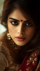 Portrait with jeweled bindi and warm golden tones.