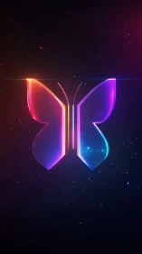 Neon cosmos butterfly icon glowing in deep starry void.