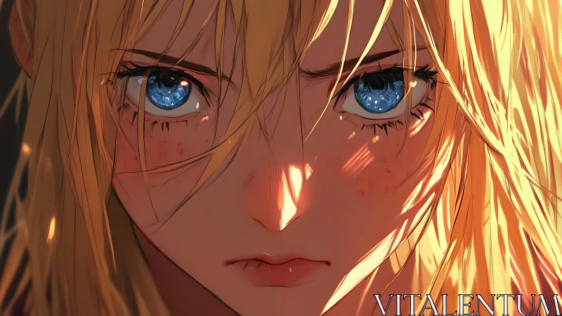 Close frontal view shows detailed anime-style face study