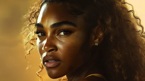 Side-lit portrait of woman with curly hair and earrings.