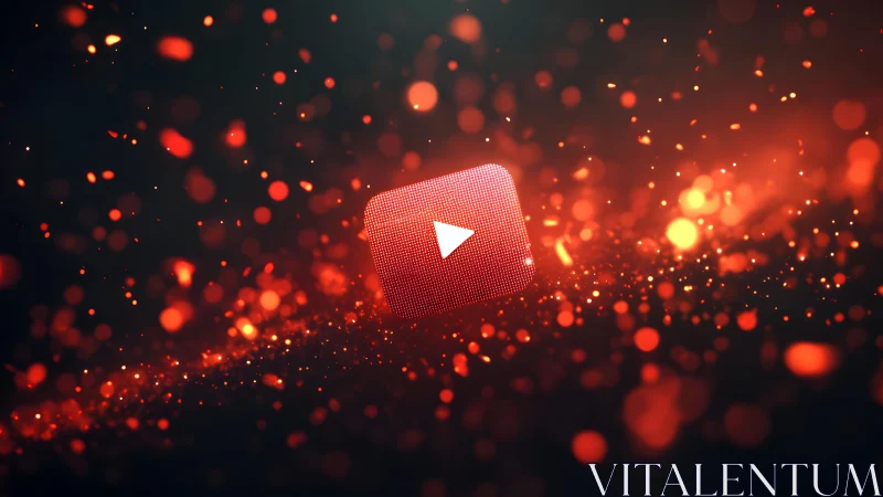YouTube play button icon in glowing digital art style with sparks.
