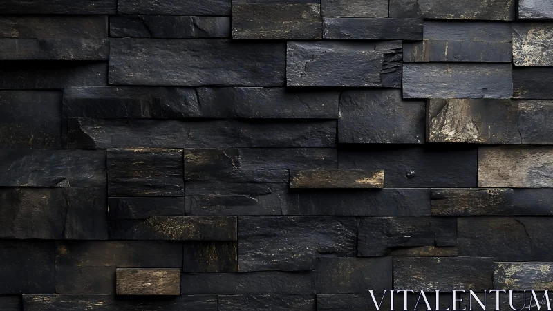 Dark stacked stone wall texture, modern architectural background.