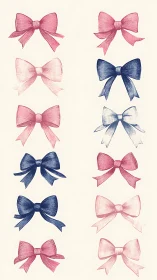 Vectorial bow ribbon array with bilateral hatching detail.