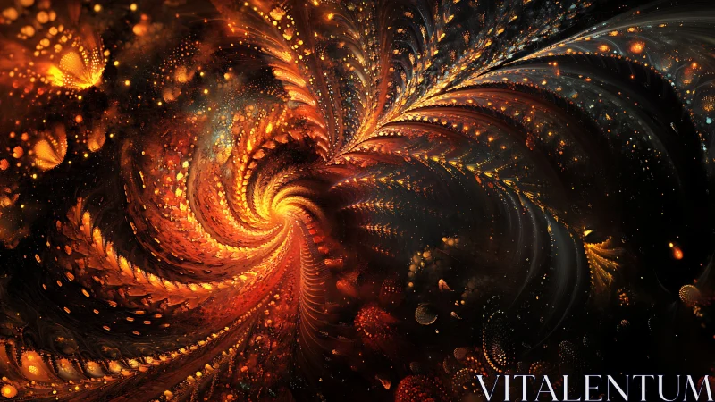 Fiery fractal vortex spirals through a glowing cosmic bloom.