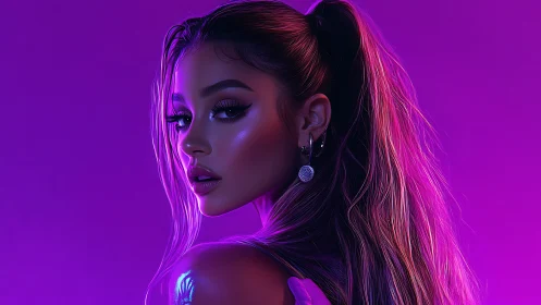 Neon-lit portrait glows with confident, dreamy elegance