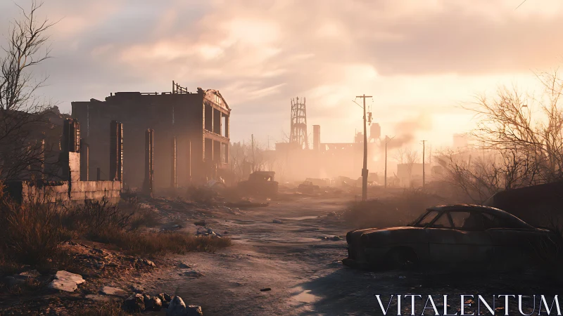 Soft sunrise light washes over a quiet post apocalyptic street