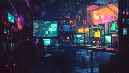 Neon code bunker humming with midnight cyber rituals.