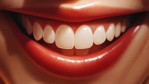Close-up digital smile with glossy lips and white teeth.