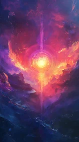 Radiant cosmic vortex bisects nebular clouds in vertical axis