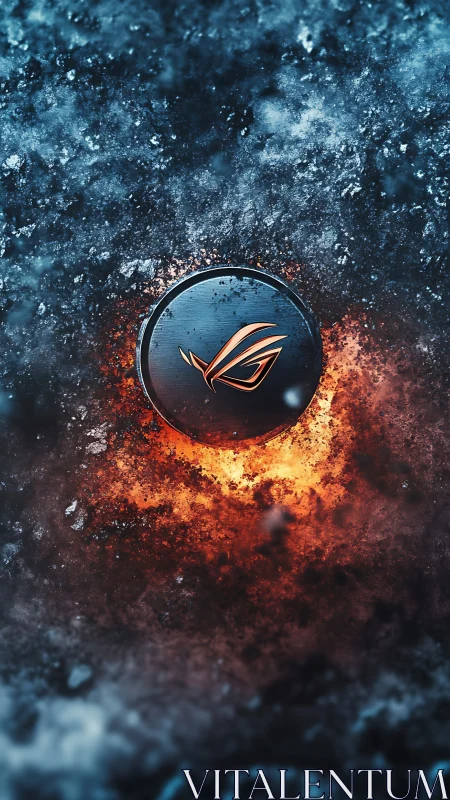 ROG emblem burns through cracked ice with vivid contrast
