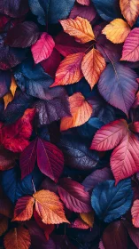Autumn leaves create dense multicolor tapestry in close view