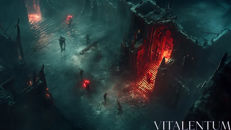 Demonic citadel corridor lit by infernal portal glow.