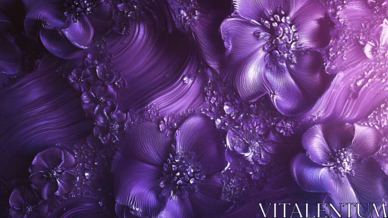 Textured violet floral abstraction with metallic petal forms.