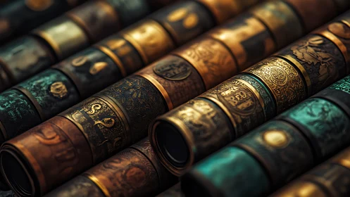 Gleaming vintage camera lenses tell quiet stories in rows