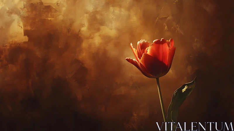 Single tulip stem isolates against painterly bokeh light field