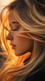 Sunlit profile of a golden-haired dreamer in quiet reverie.