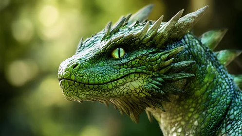 Photorealistic emerald dragon head with detailed scale topology.