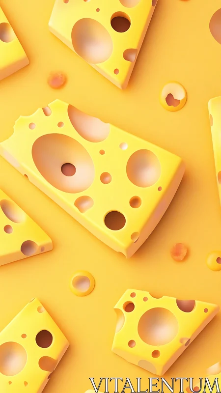 Playful Swiss cheese wedges float on a bright yellow backdrop