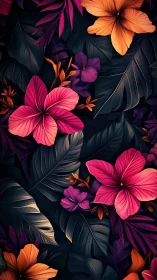 Luminescent Tropical Floral Composition With Vibrant Neon Color Gradients