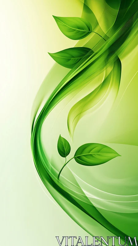 Green leaves curve along translucent abstract light waves