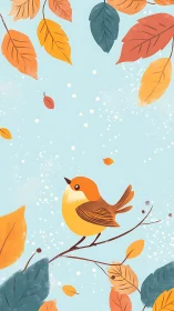 Autumn Bird on Branch: Illustrative Seasonal Composition.