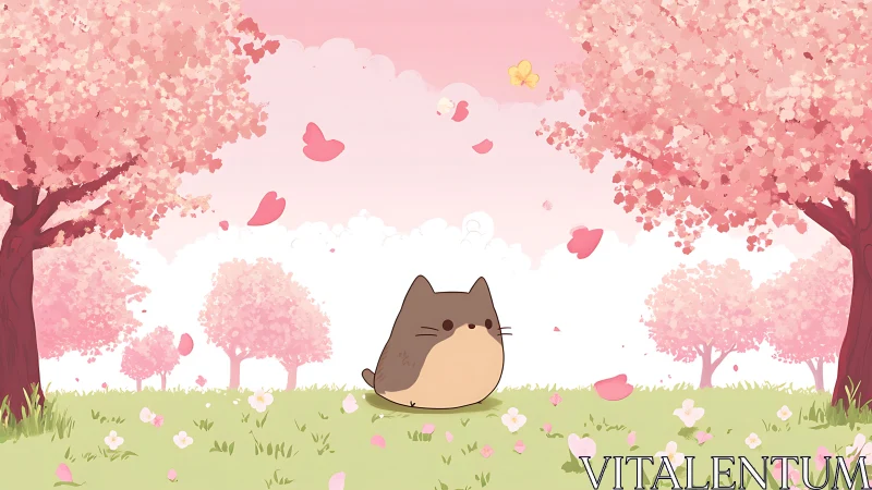 Soft spring afternoon with a chubby cat under blossoms.