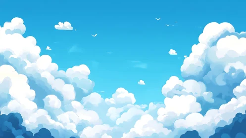 Cumulus cloudscape fills vivid blue sky in serene daylight.