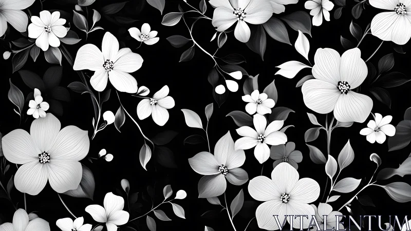 Monochromatic Floral Composition with Organic Line Work.